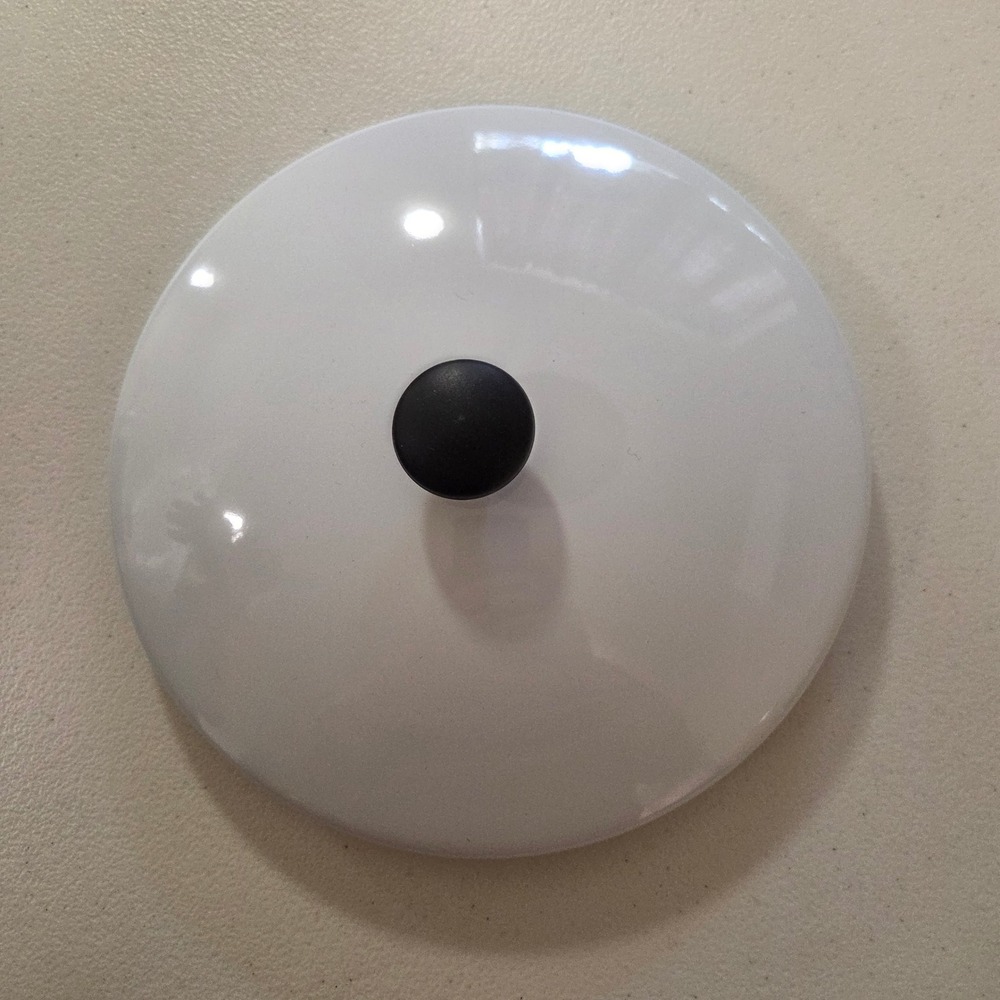 Vintage White Enamel Pot Lid Replacement 7.5 Inch Round Black Knob Replacement